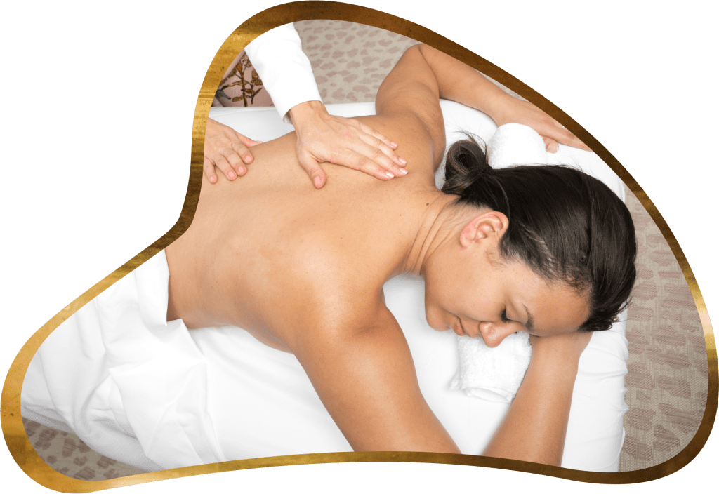 A woman getting her back massage done by someone else.