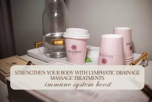 A tray with some cups and bottles of lotion
